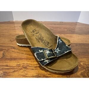 Birki's by Birkenstock Girls Madrid Slides Navy Stars Size 12 Narrow Fit NWT